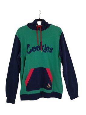 Cookies Green & Navy Hooded Sweatshirt With Red Accents Size Large Cotton Blend